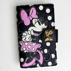Loungefly Disney Minnie Mouse Snap Button Zip Wallet Black Pink Polka Dot NWOT
